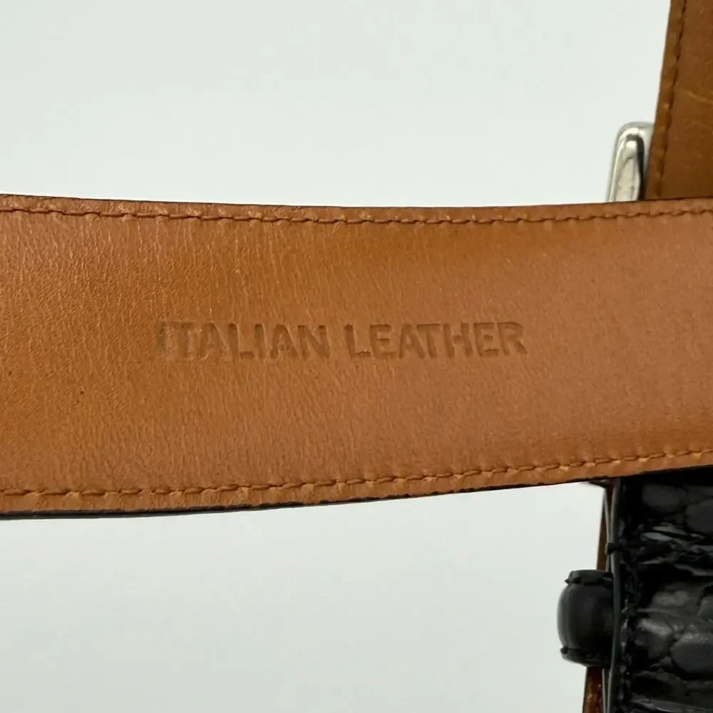 Polo Ralph Lauren Black Croc Embossed Leather Belt Solid Brass Buckle Size 38